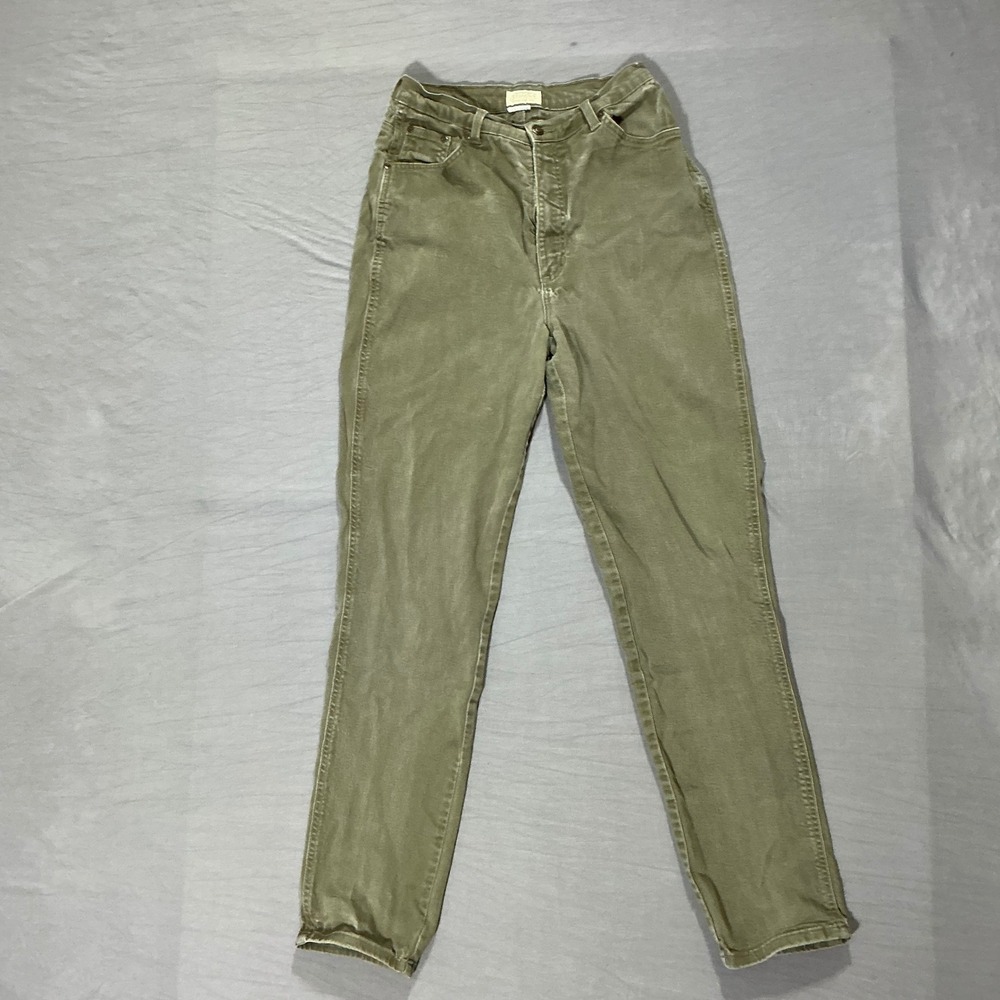 St Johns Bay Olive Green Corduroy Pants High Waisted Straight Leg Womens 12T